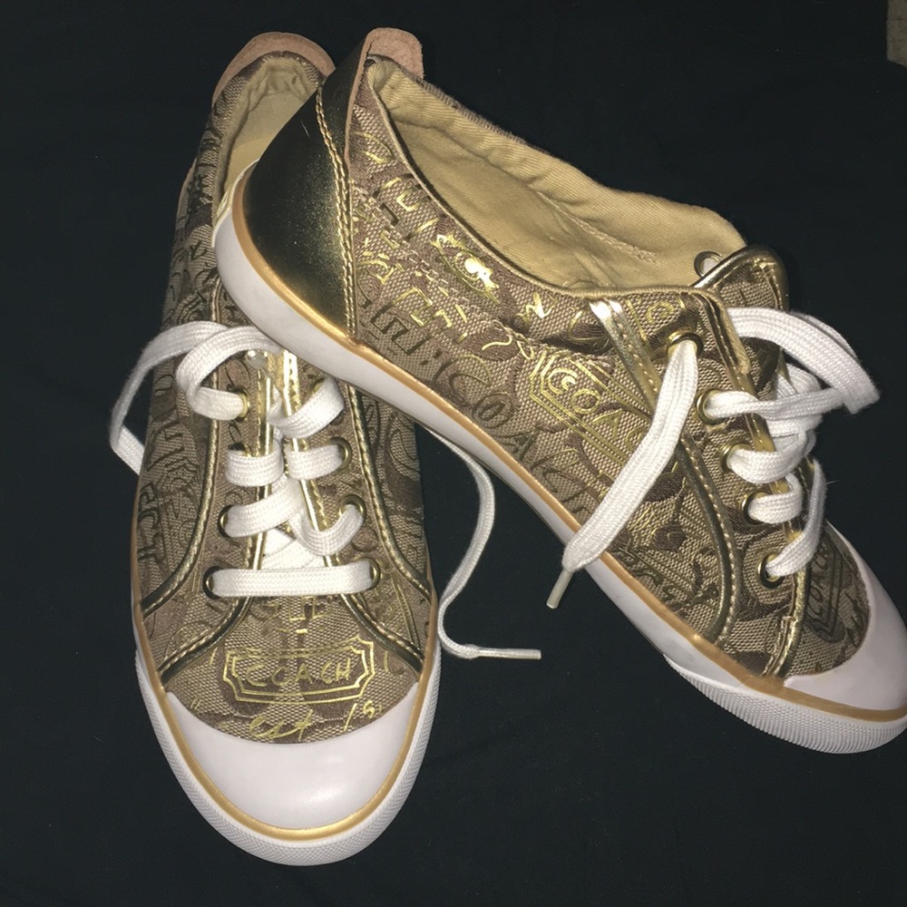 Coach khaki/brown/gold/white womens sneakers 7B